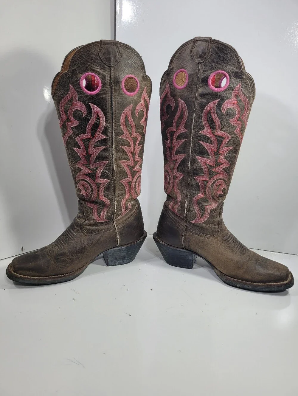 Tony Lama Women’s Tall Buckaroo Cowboy Boots Size 8.5 B Brown Pink RR2008L 16